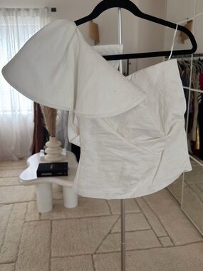 Zara White One-Shoulder Ruffle Top